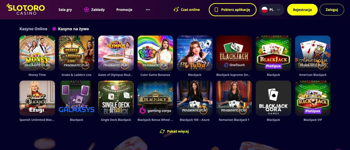Slotoro casino - kasyno na żywo na telefonie
