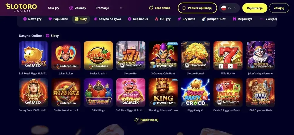 Slotoro free spins - lobby automatów