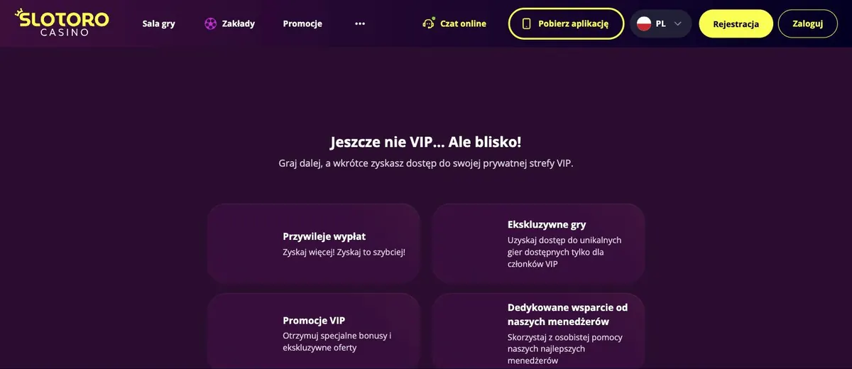 Slotoro wypłaty - strefa VIP z przywilejami
